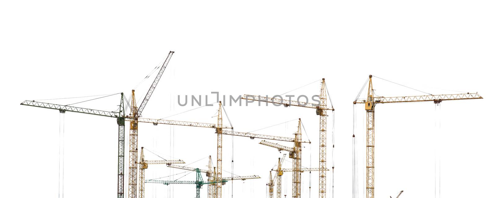 Yellow hoisting cranes isolate on white background