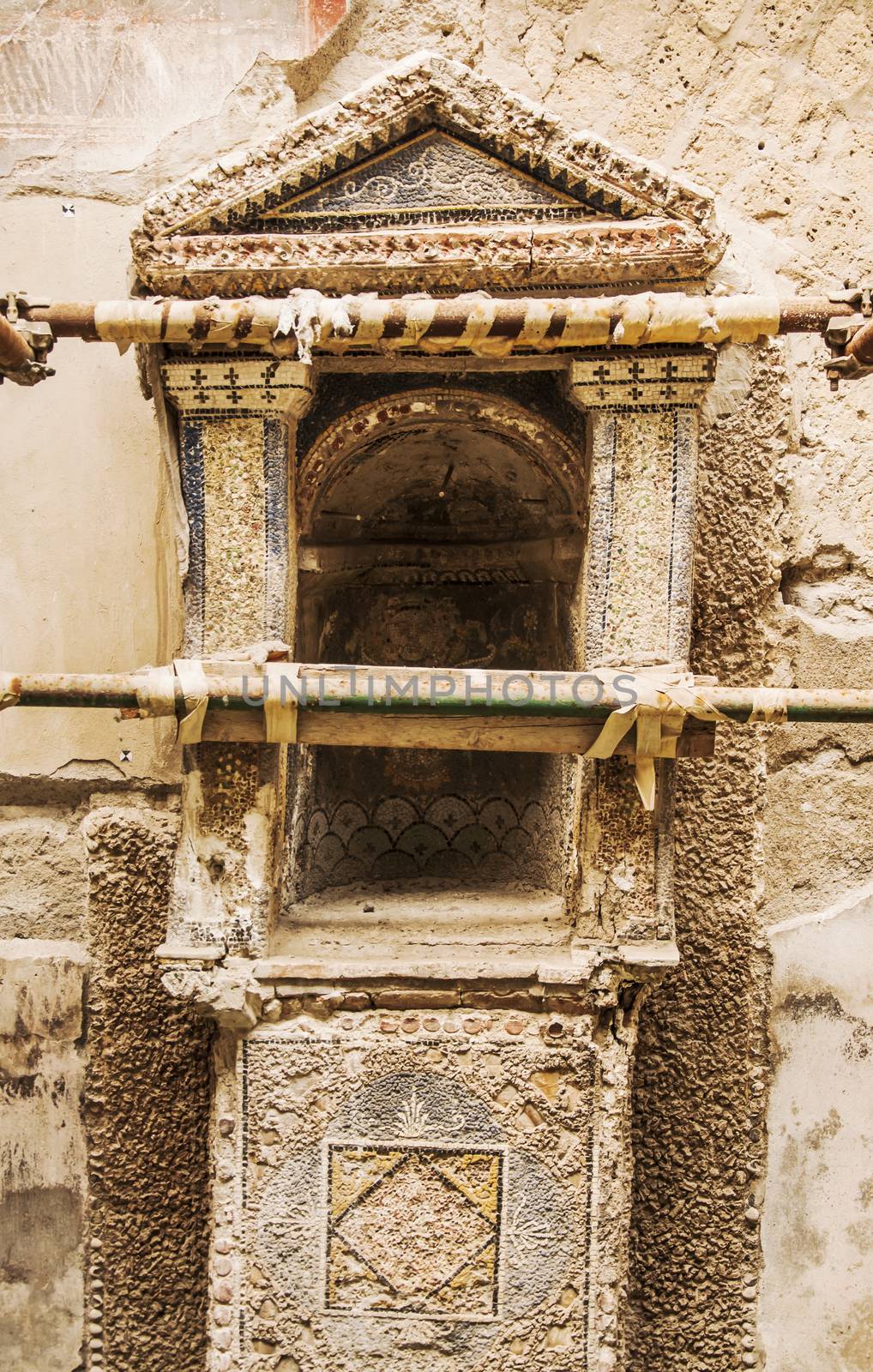 Roman mosaic in the lost city of Herculaneum, Italy