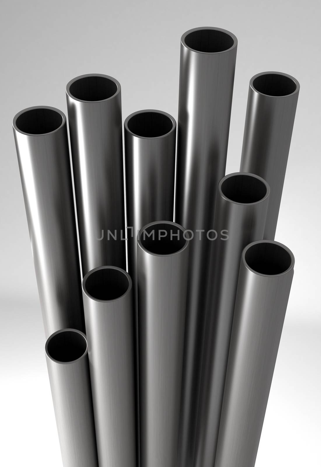 3D render of Metal(steel or aluminum) tubes. 
