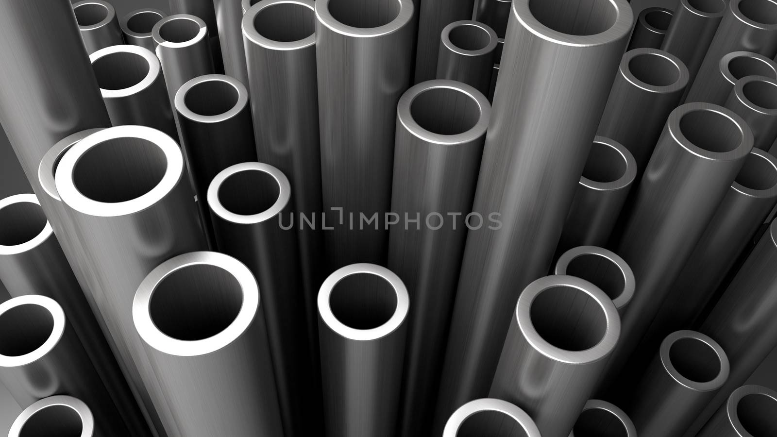 3D render of Stack of steel pipes.