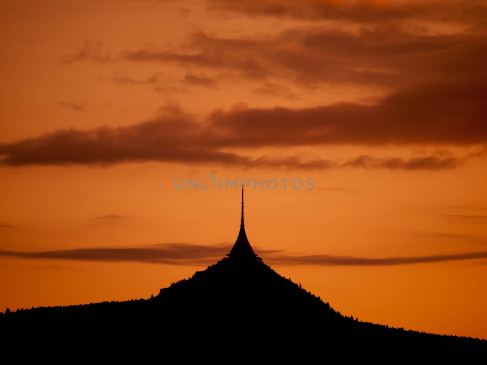 Silhouette of Jested mountain in the evening (Czech Republic)