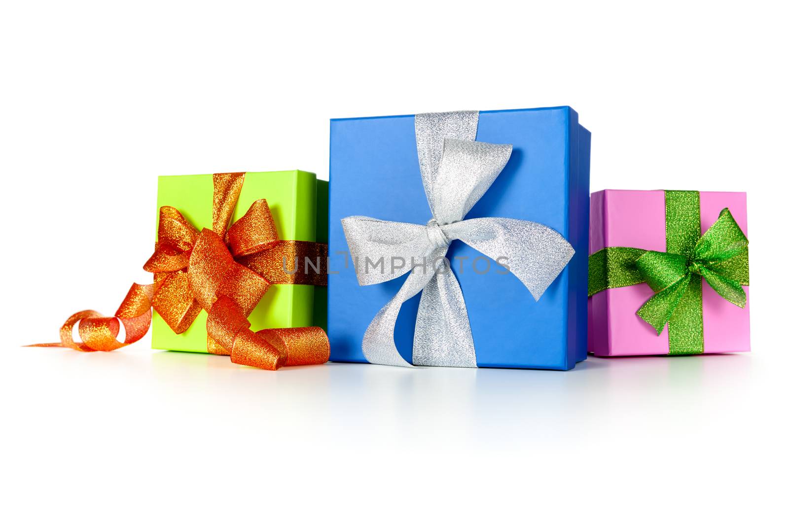 Gift boxes with bows on white background