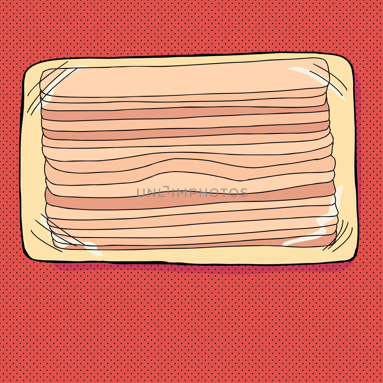 Hand drawn bacon package over red background