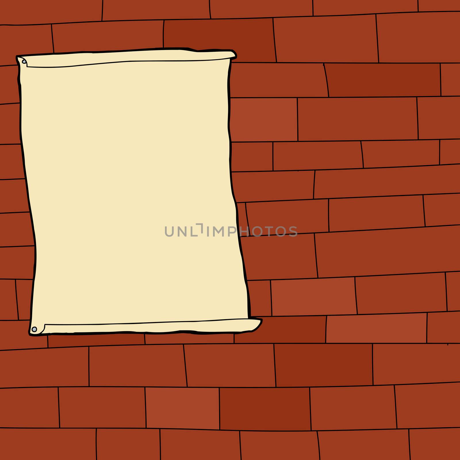Single blank poster on cartoon brick wall background