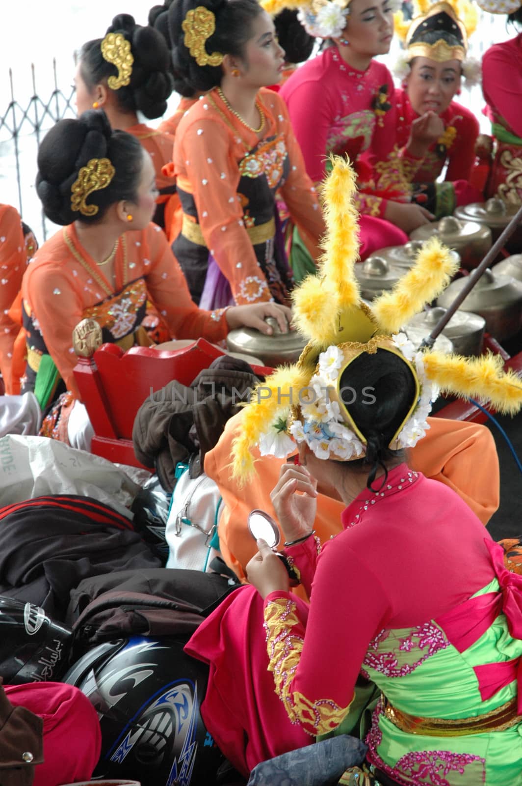 Bandung, Indonesia - March 9, 2008: Dancer member that gather together and make preparation before get performing on stage at Tegalega Park Bandung, West Java-Indonesia.