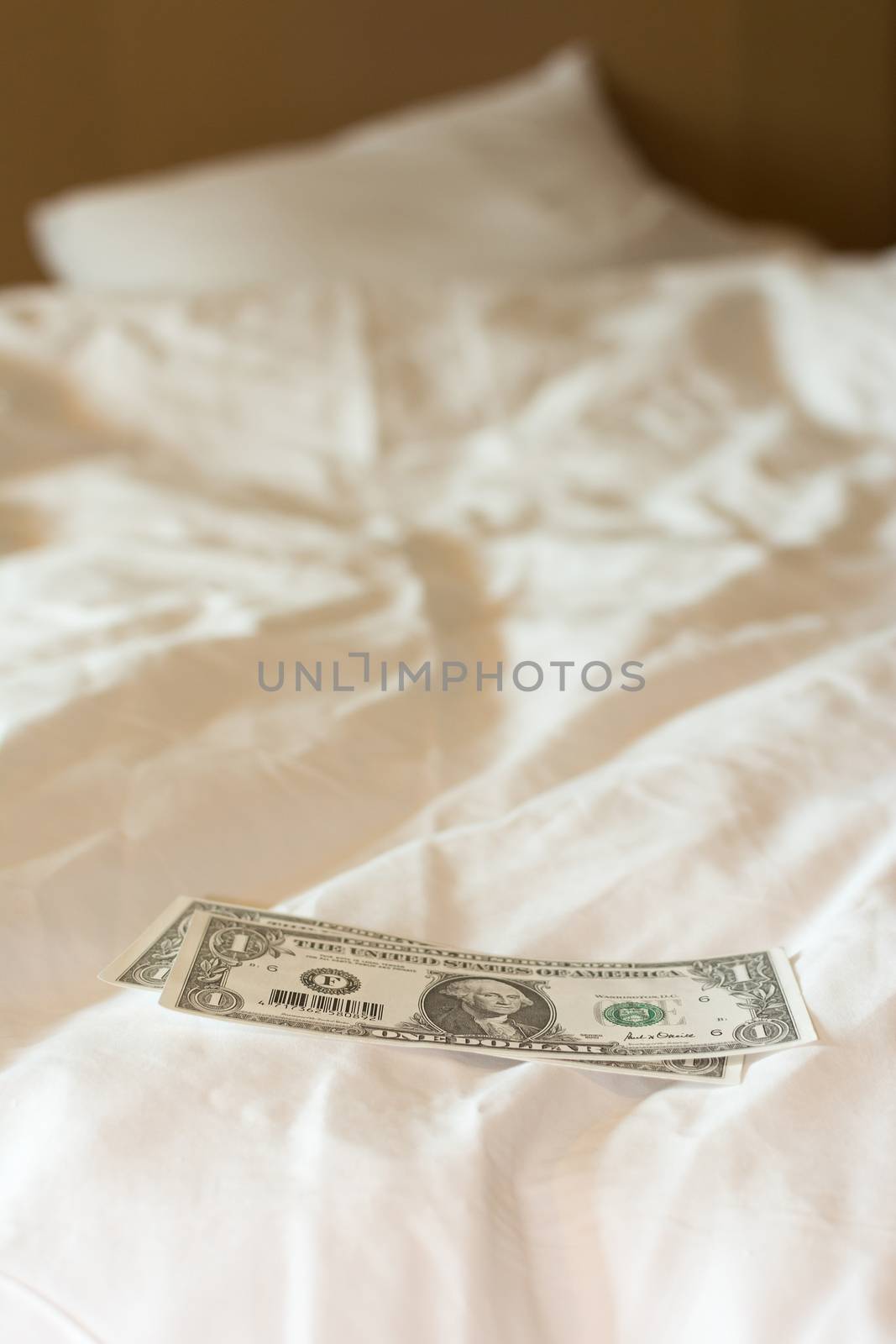 Tips at the bed for the housekeeper in hotel.