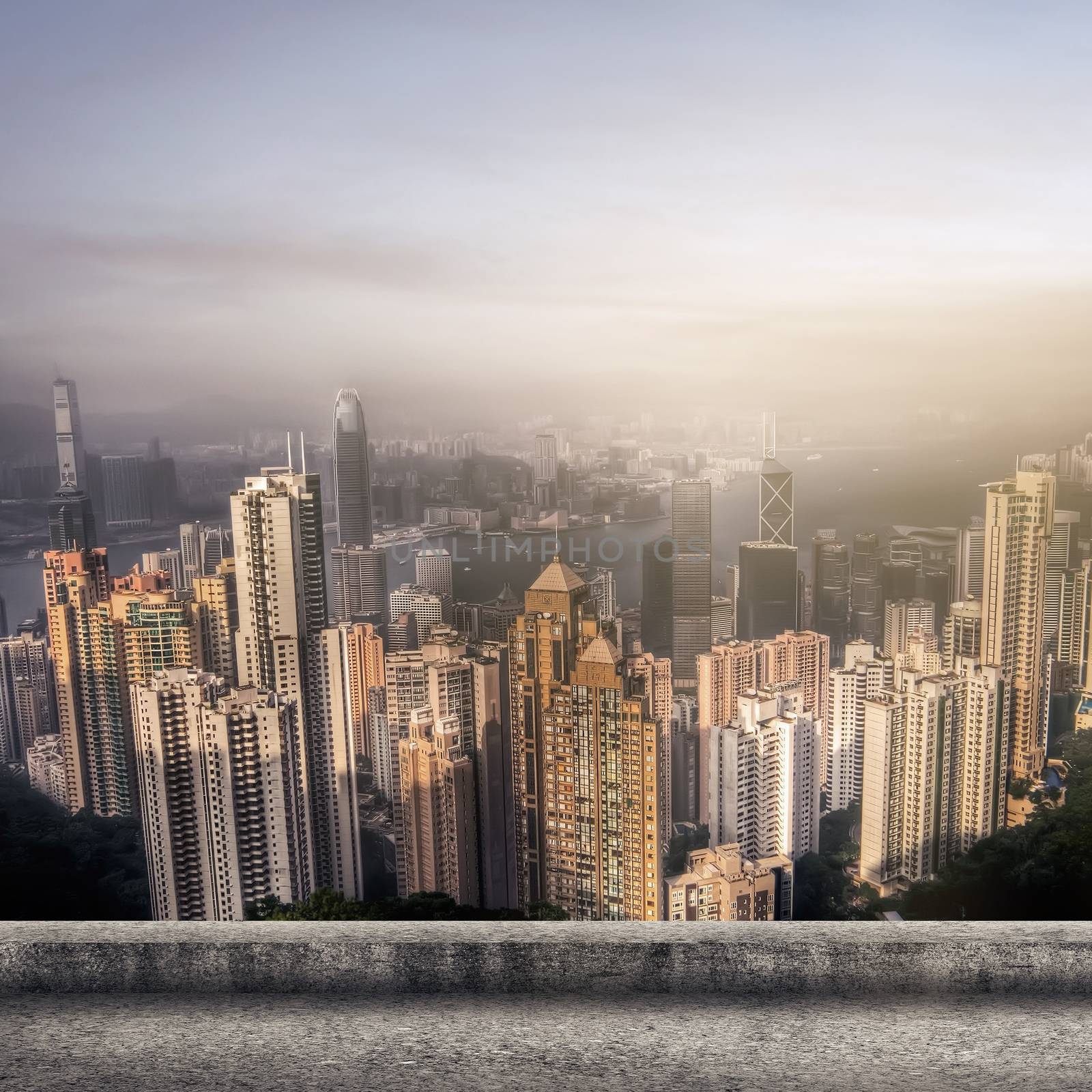 Hong Kong city skyline with skyscraper.