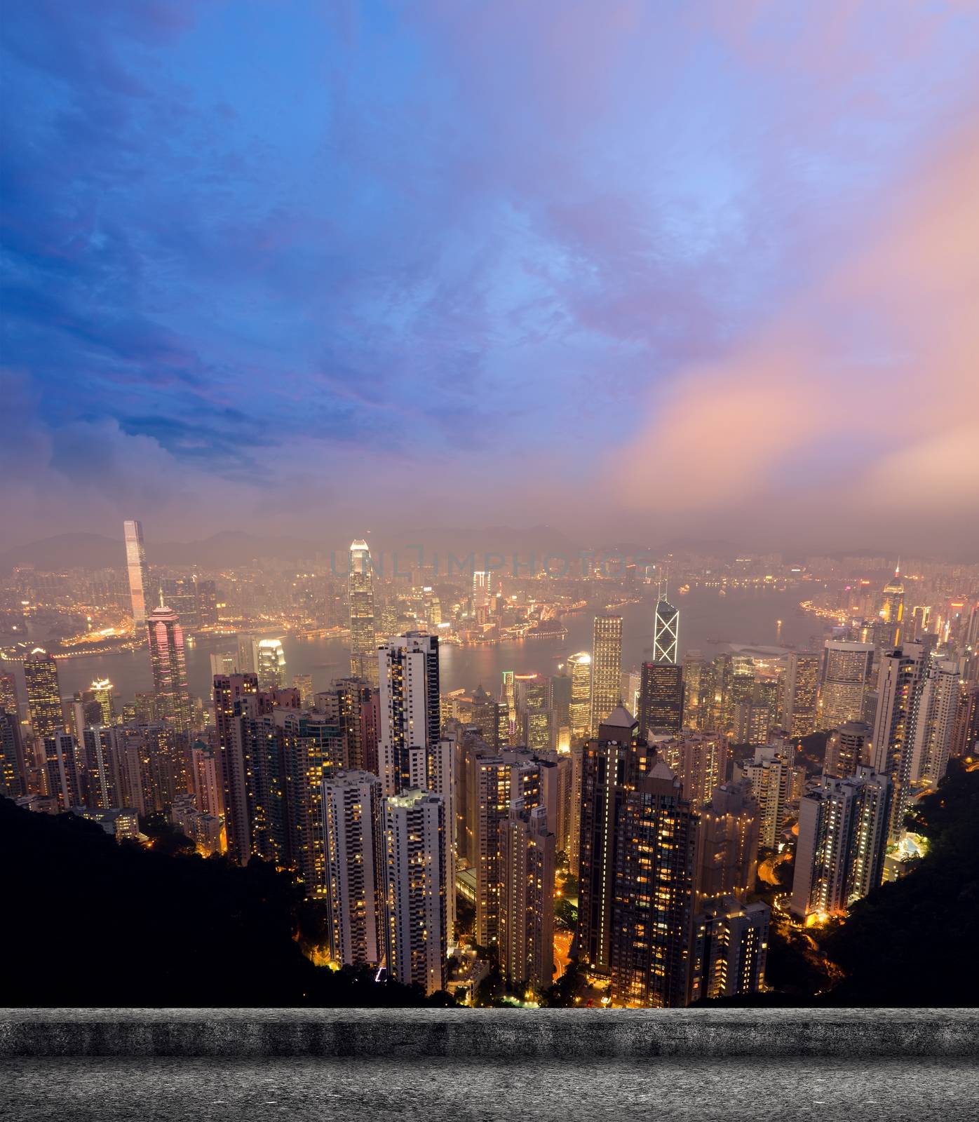 Hong Kong city skyline in night.