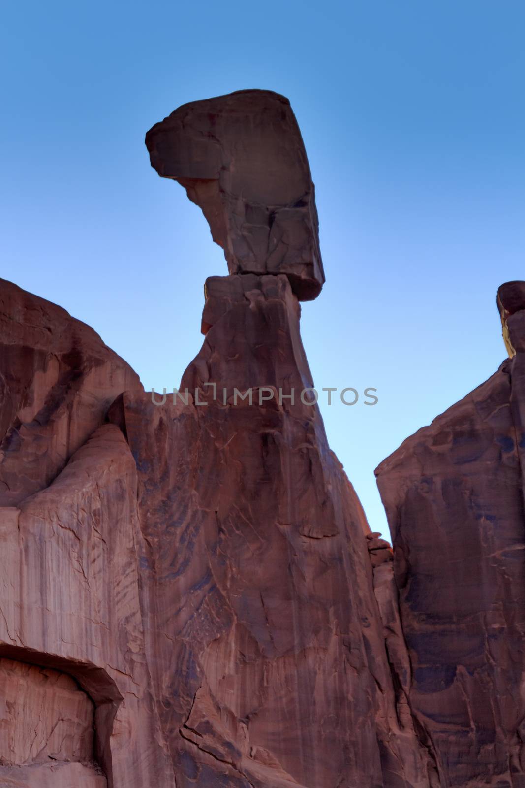 Queen Nefertiti Rock Park Avenue Section Arches National Park Moab Utah USA Southwest. Classic sandstone hoodoo and famous landmark in Arches National Park.