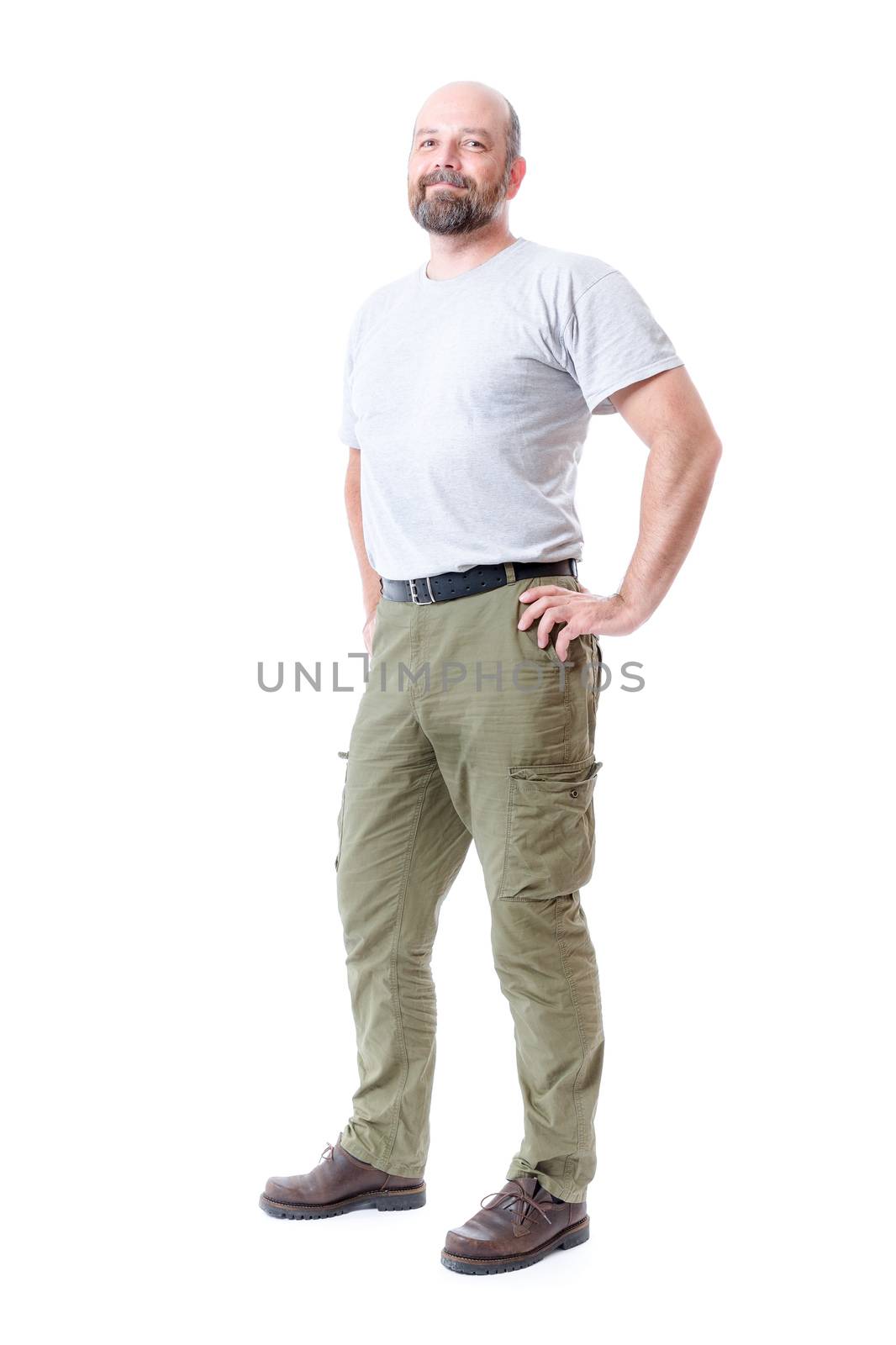 An image of a handsome man with a beard full body isolated on white