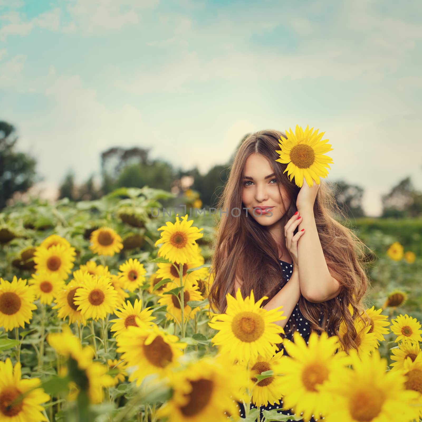 Beautiful girl with sunflowers by rufatjumali