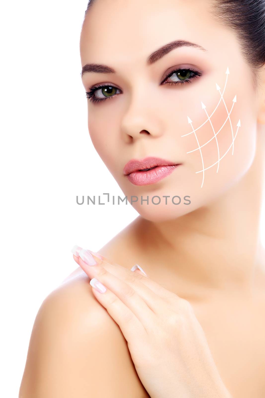 Young female with clean fresh skin, white background by Nobilior
