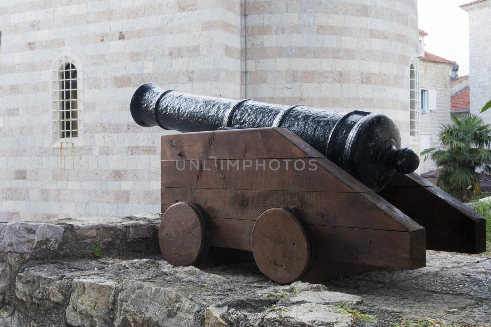 small cannon at the place of old Fort in Old city of Budva in Montenegro