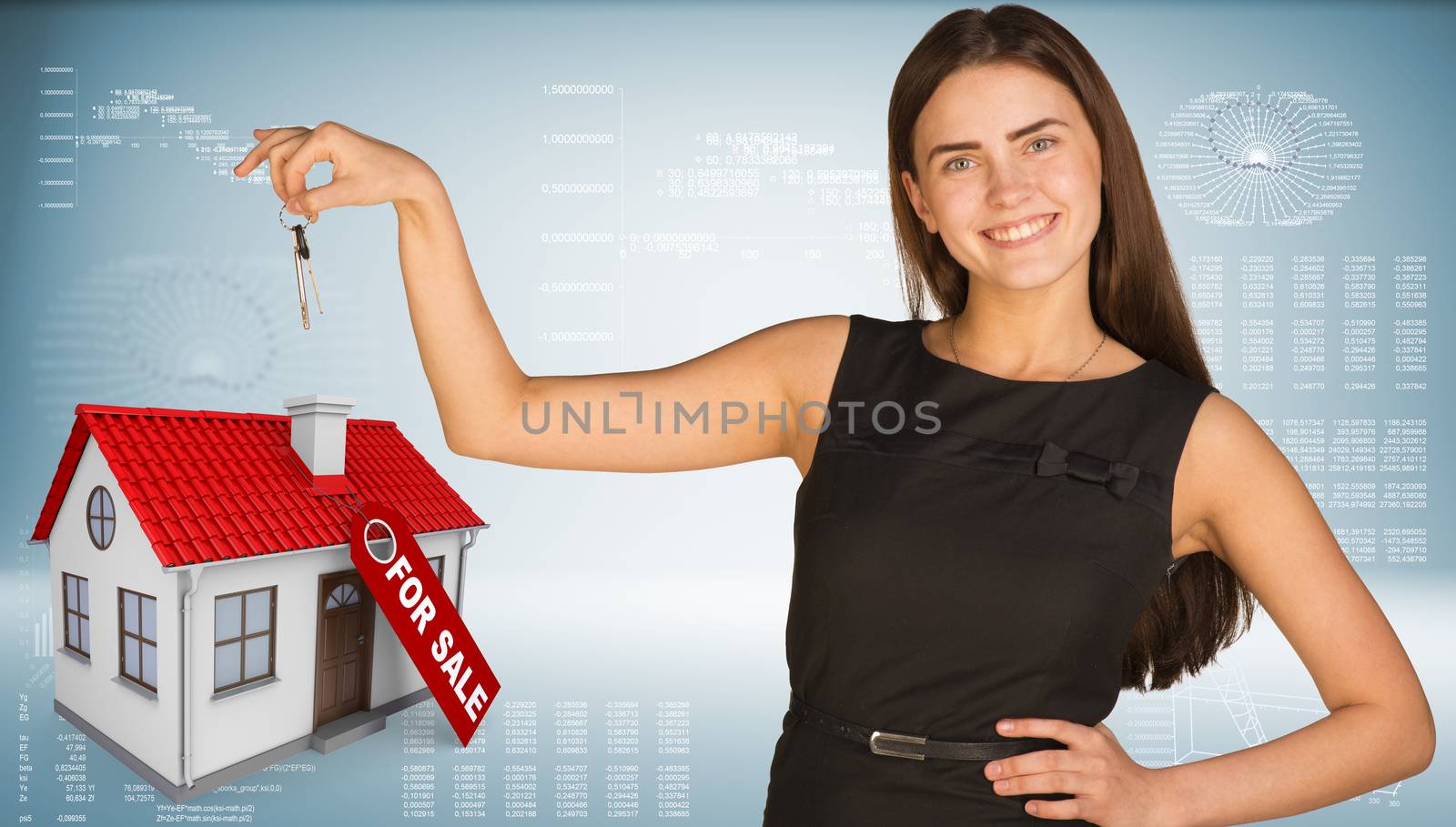 Beautiful woman with keys and small house by cherezoff