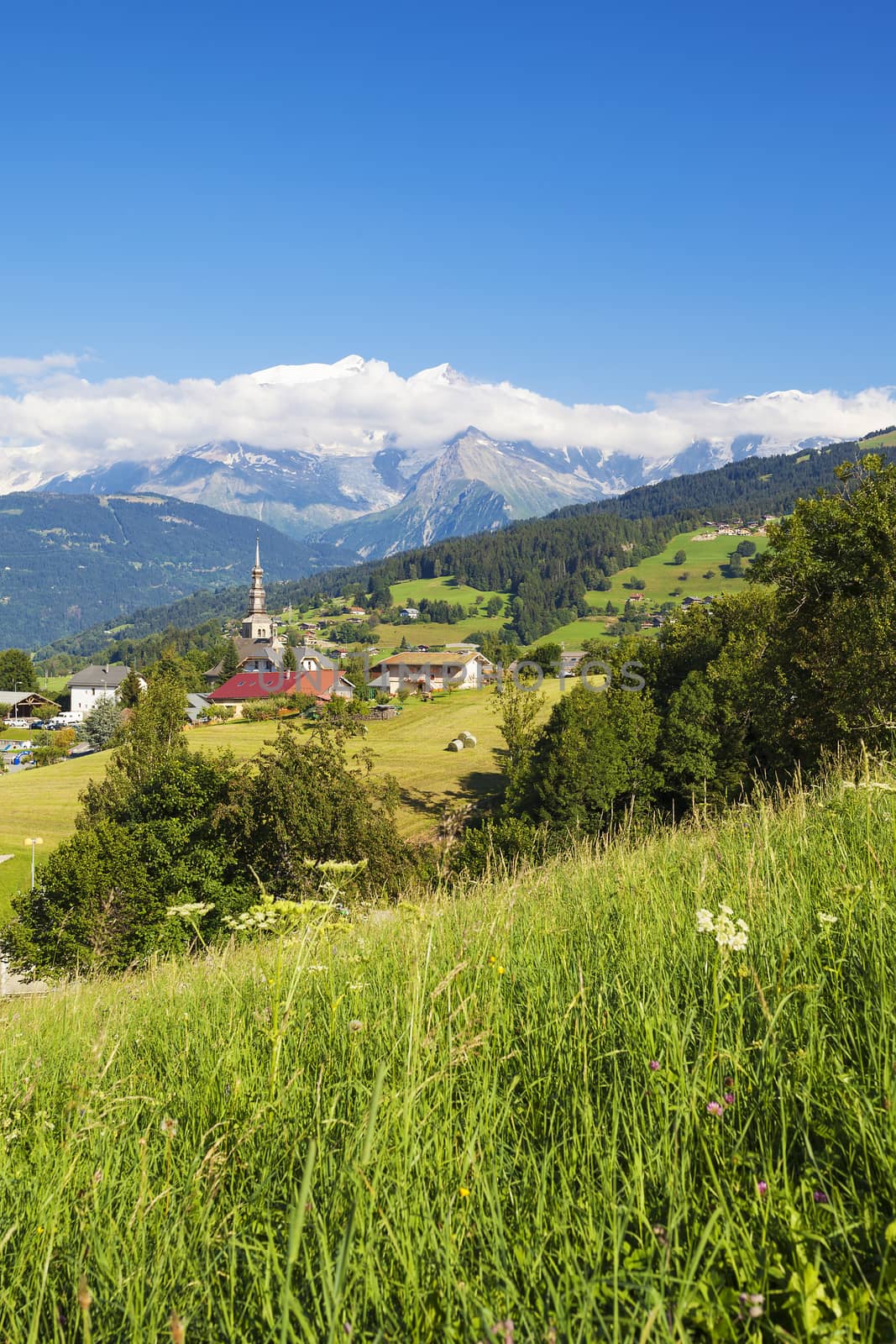 famous and beautiful village of Combloux, Alps, Savoy, France 