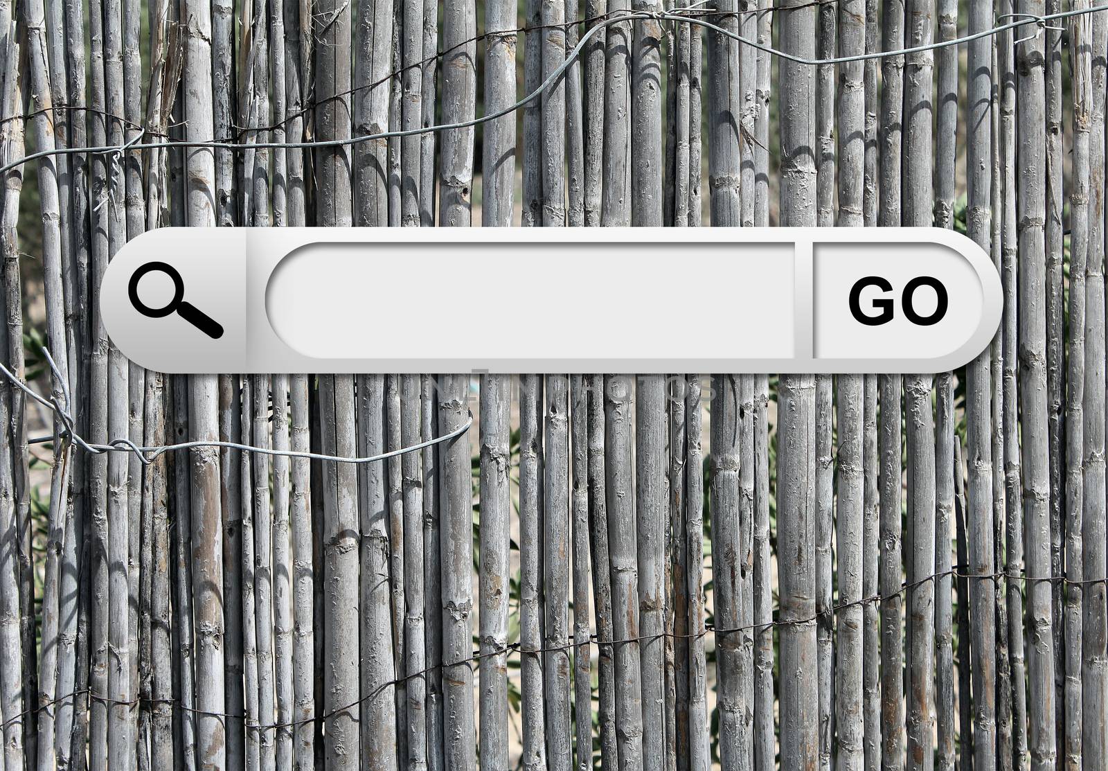 Search bar in browser. Old gray wooden fence on background