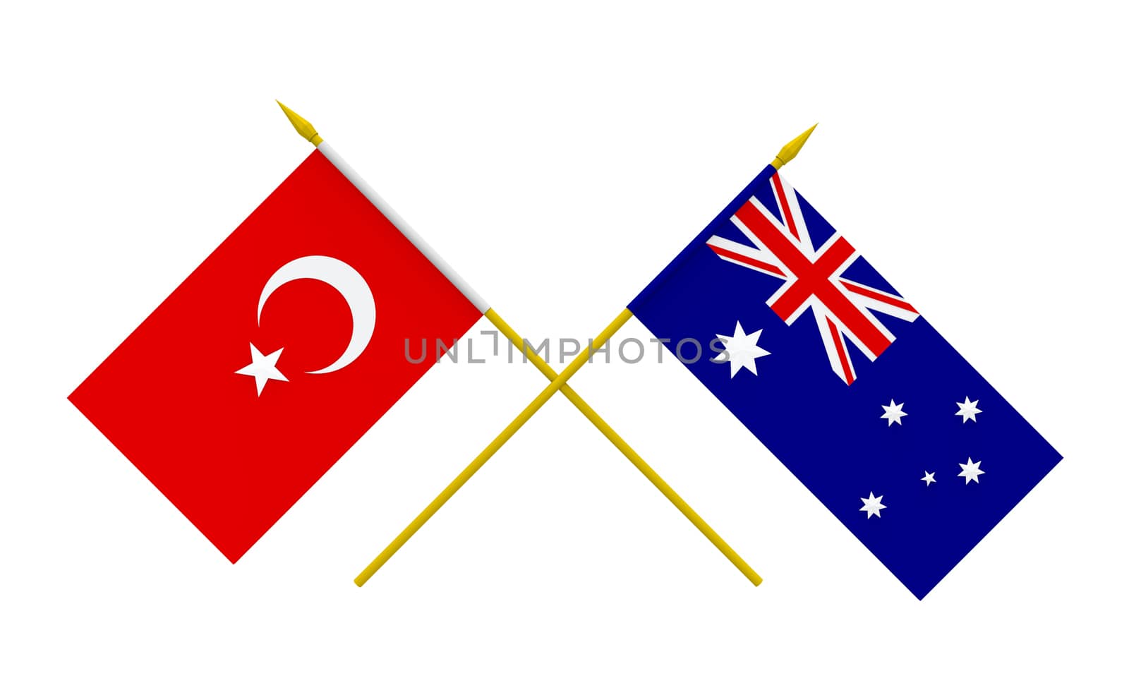 Flags of Australia and Turkey, 3d render, isolated on white