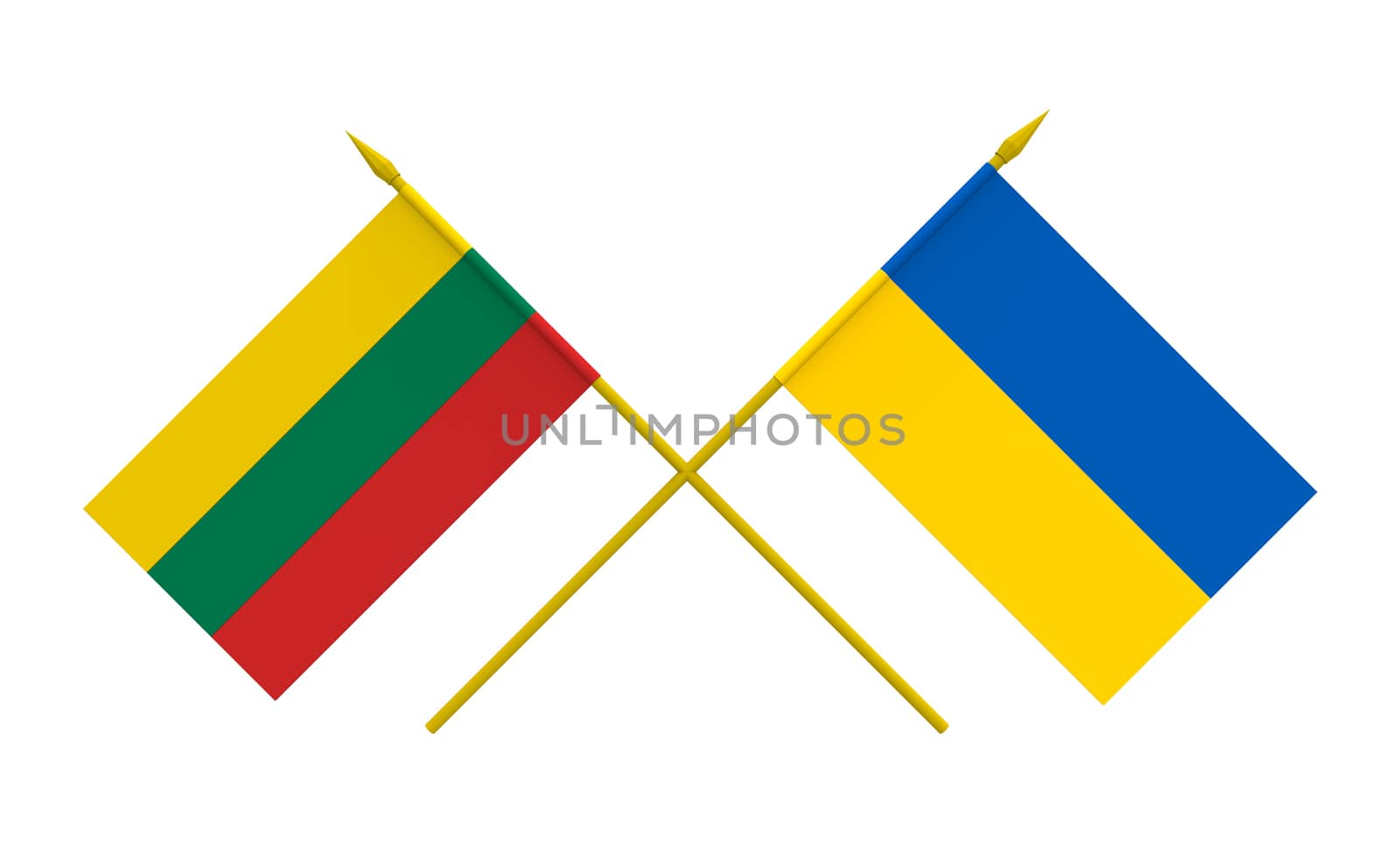 Flags of Lithuania and Ukraine, 3d render, isolated