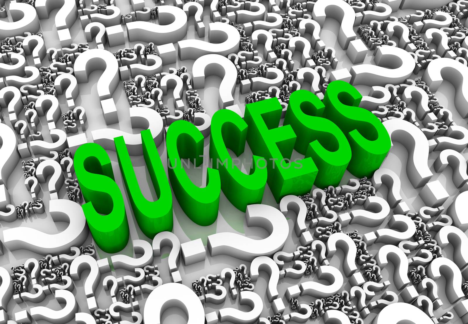 Success 3D text surrounded by question marks. Part of a series.