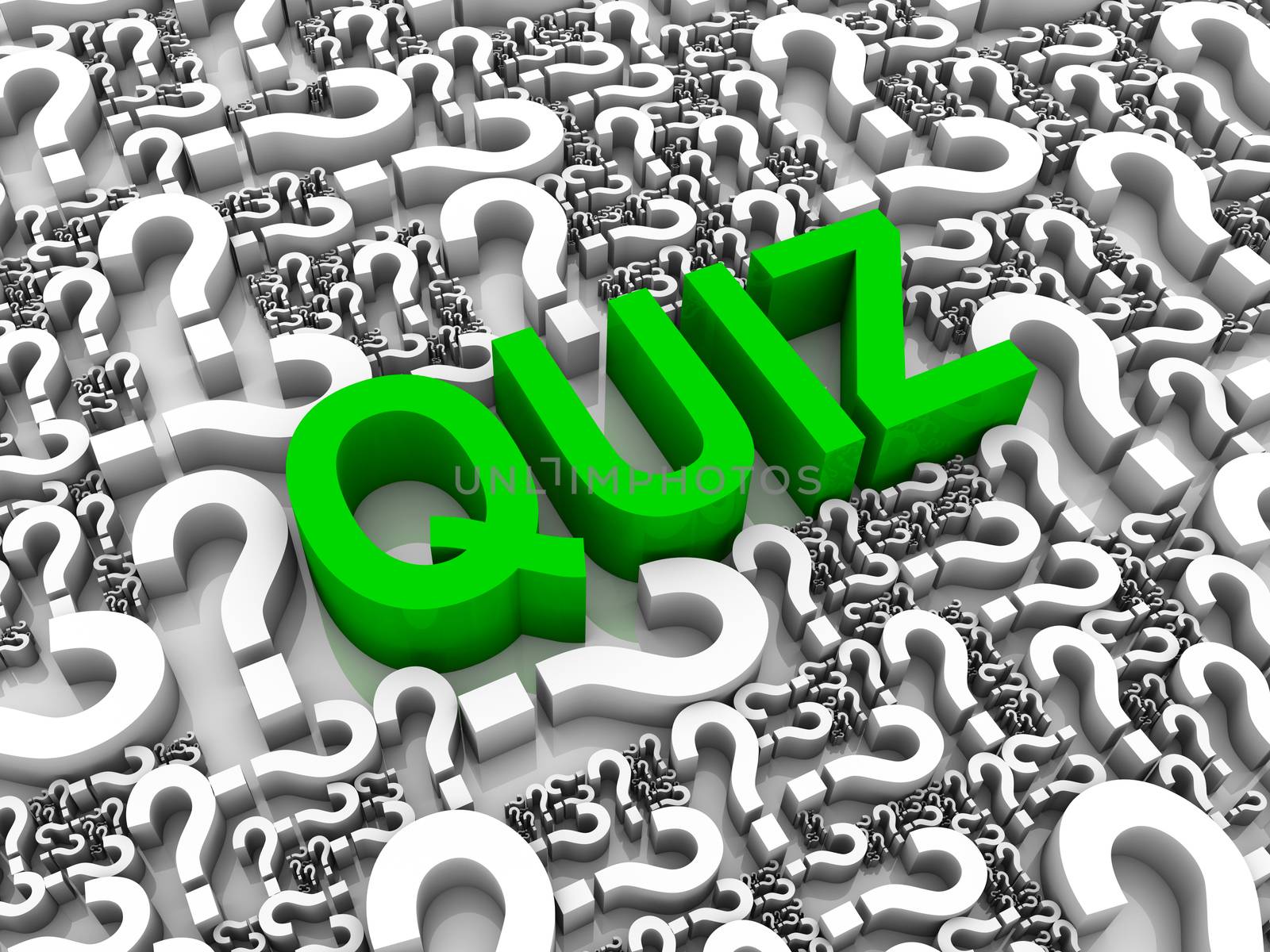 Quiz 3D text surrounded by question marks. Part of a series.