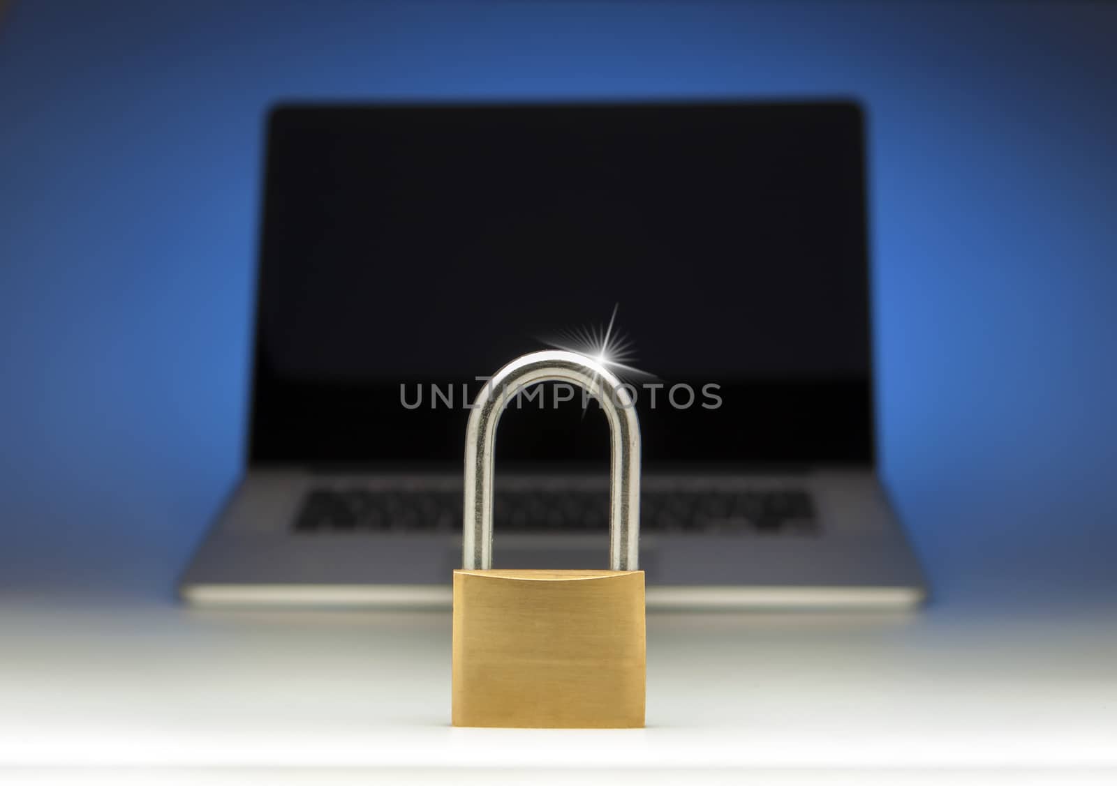 Computer internet security concept with padlock as symbol