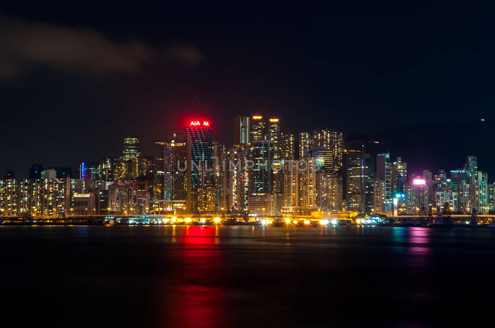 the view of city and light at night in Hongkong