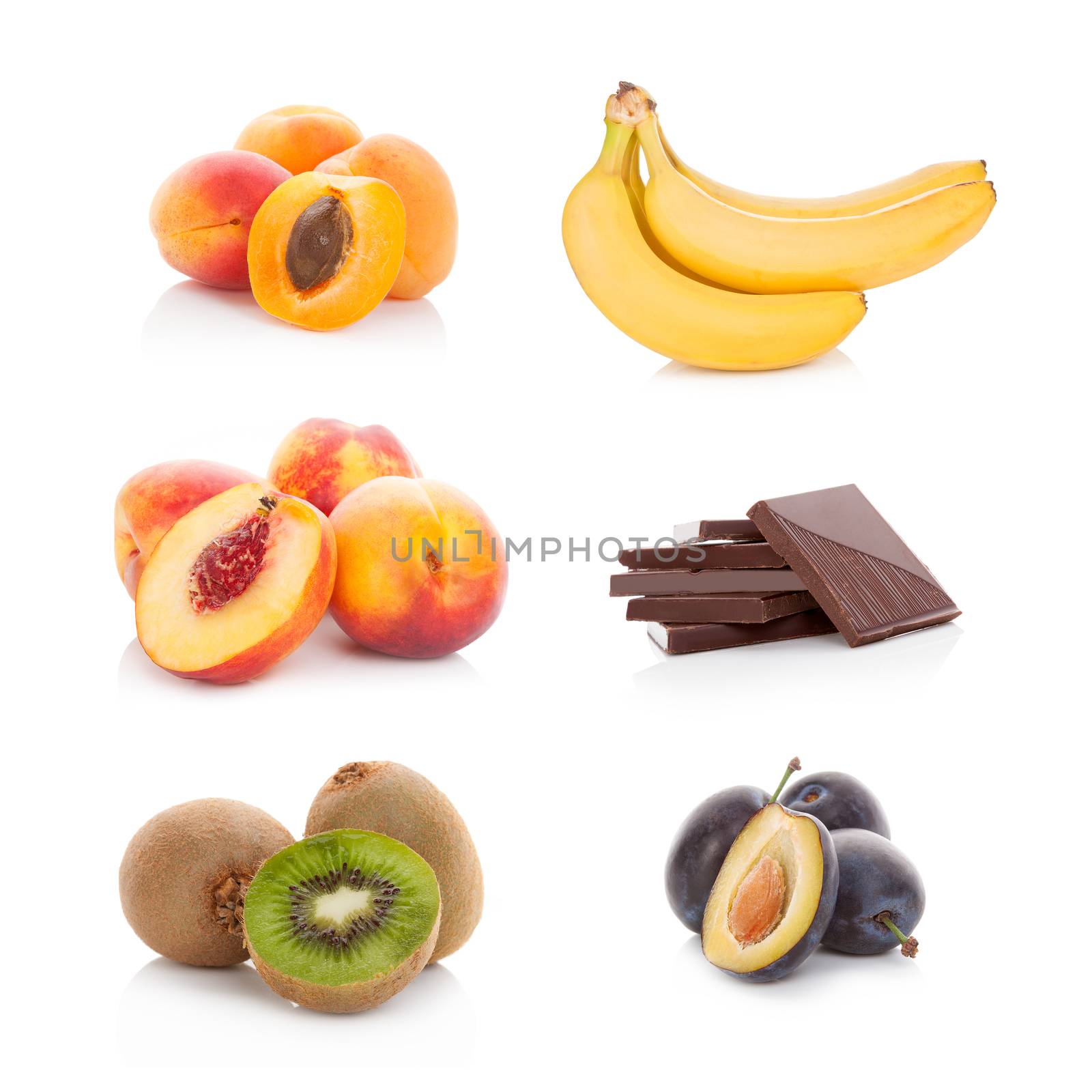 Various fruits isolated on white background. Healthy fruit eating. 