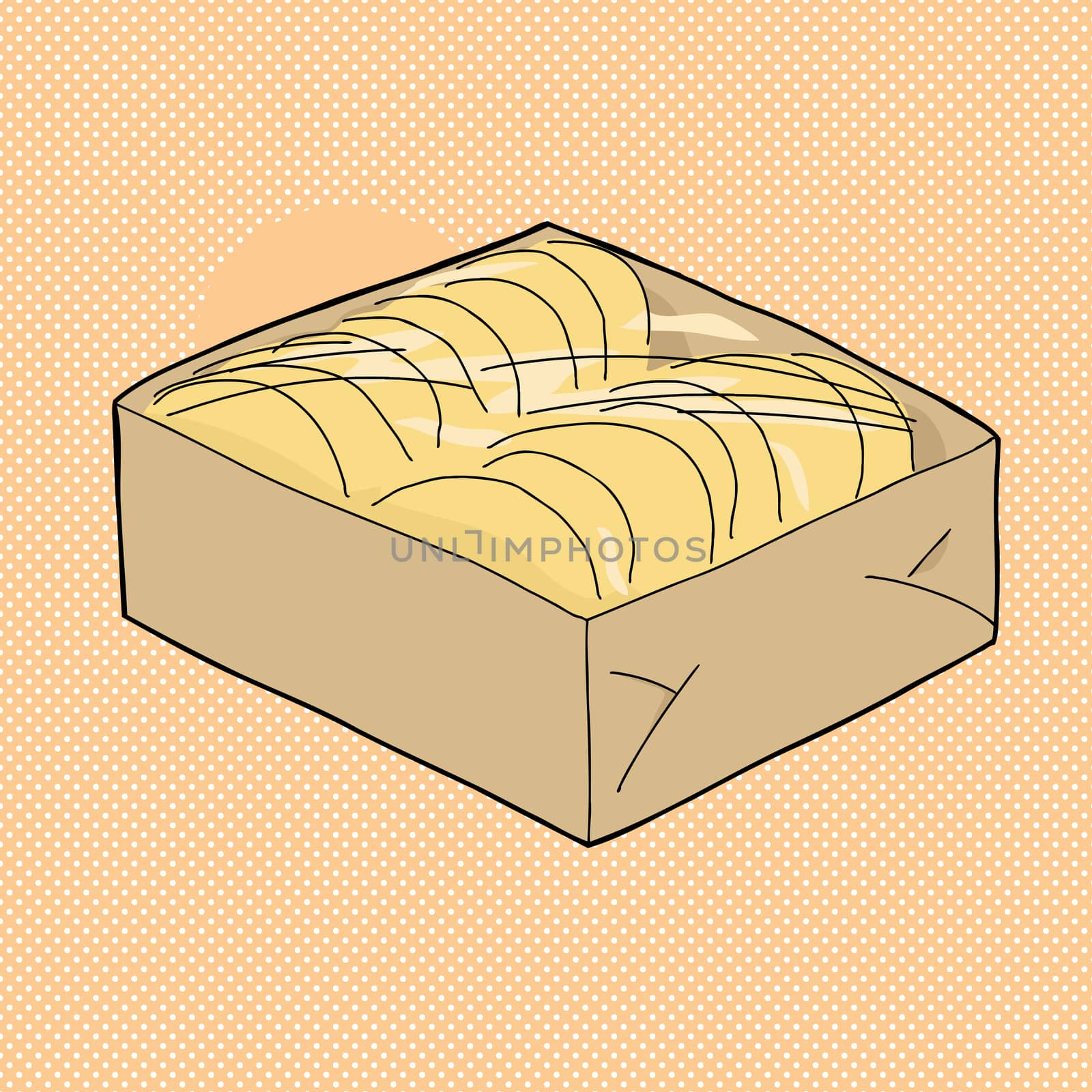 Hand drawn cartoon box of taco shells over halftone