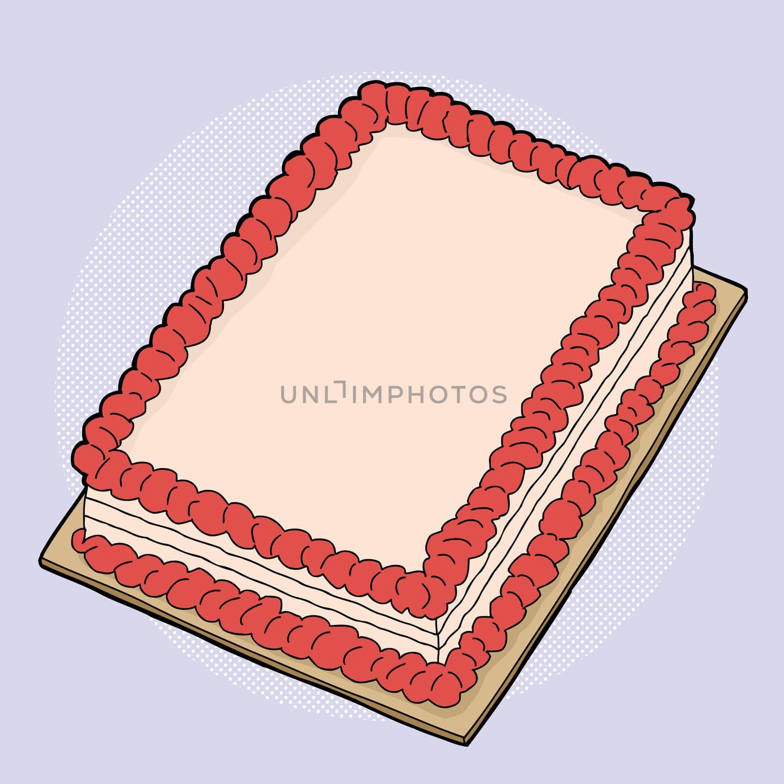 Hand drawn fancy strawberry sheet cake cartoon