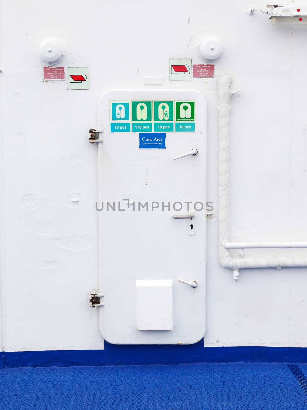 White metal door of an modern cruise ship