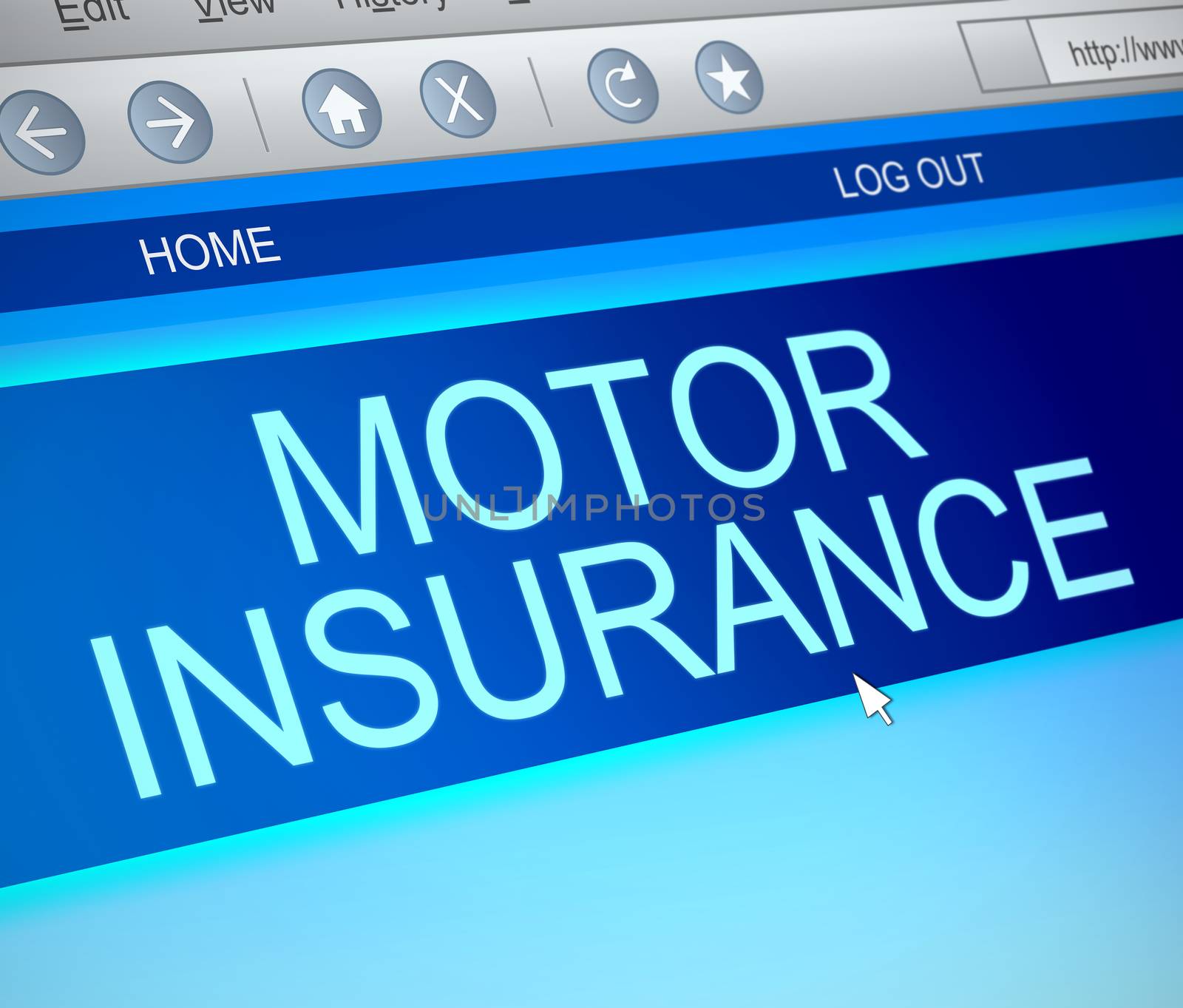 Illustration depicting a computer screen capture with a motor insurance concept.