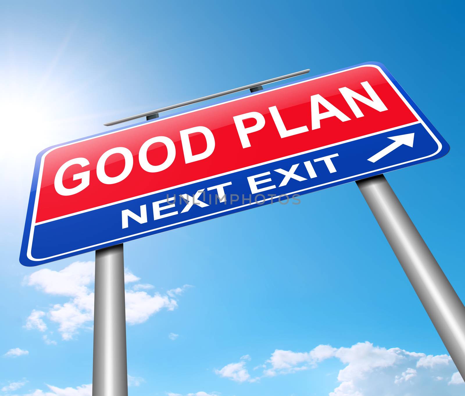 Illustration depicting a road sign with a good plan concept.