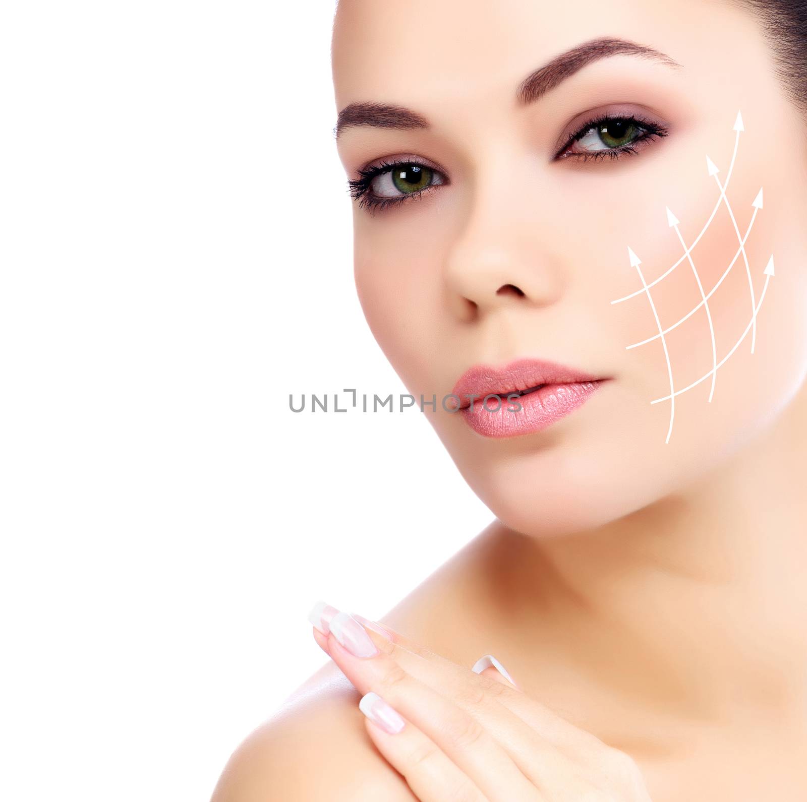 Young female with clean fresh skin, white background by Nobilior