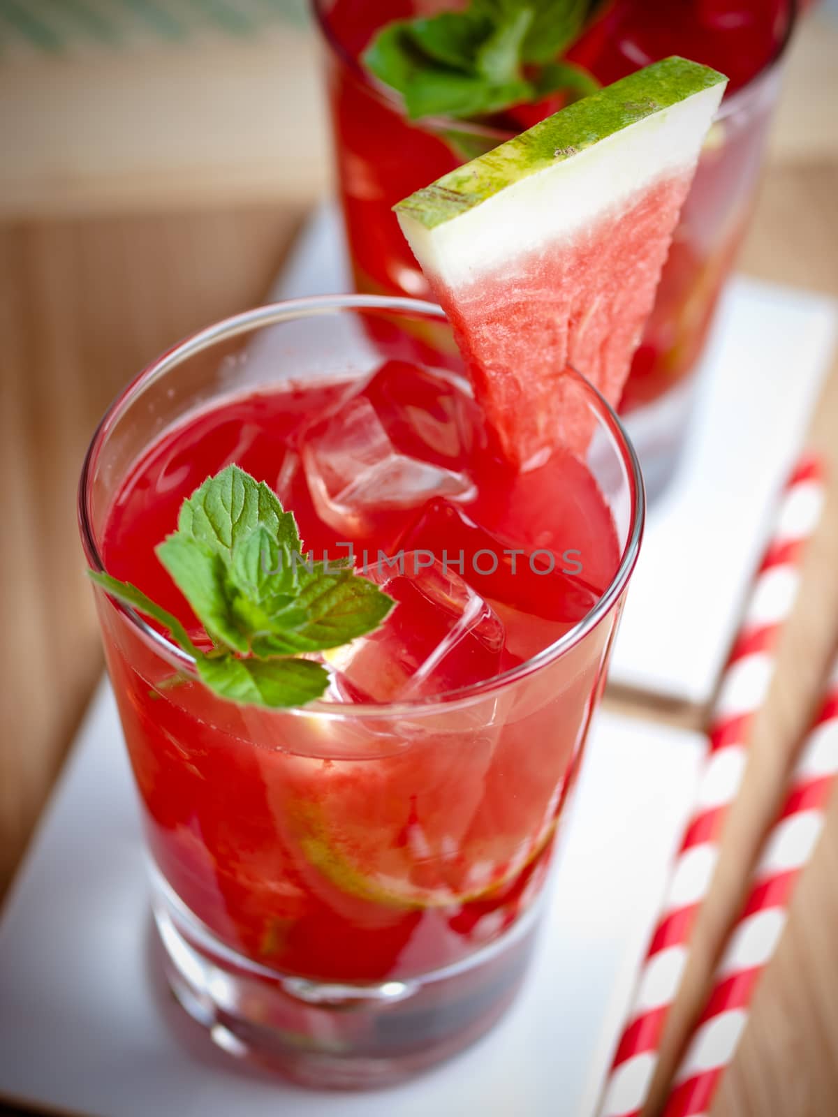 Freshly served watermelon mojito cocktails