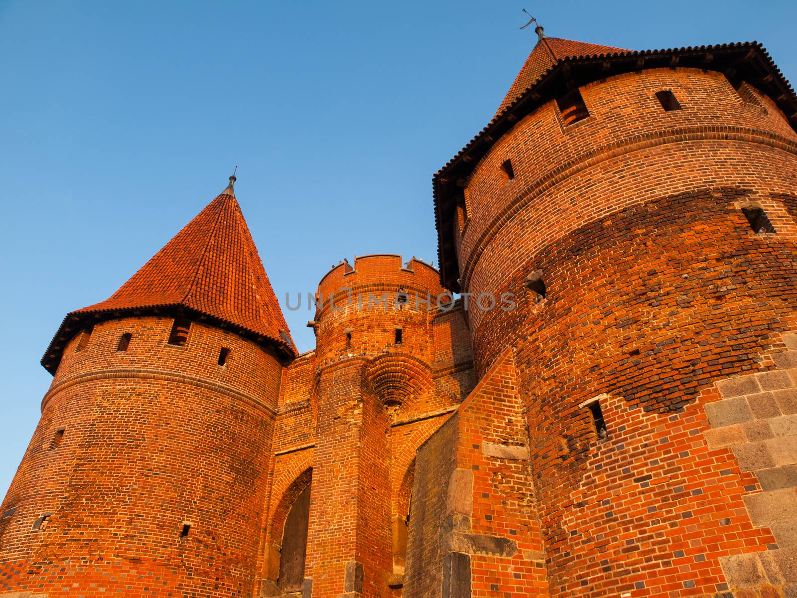 Two fortification towers at Nogat River in Malbork (Pomerania, Poland)