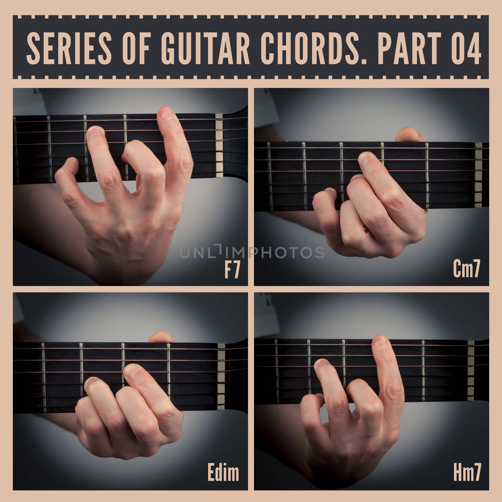 A series of guitar chords with symbols. Part 04