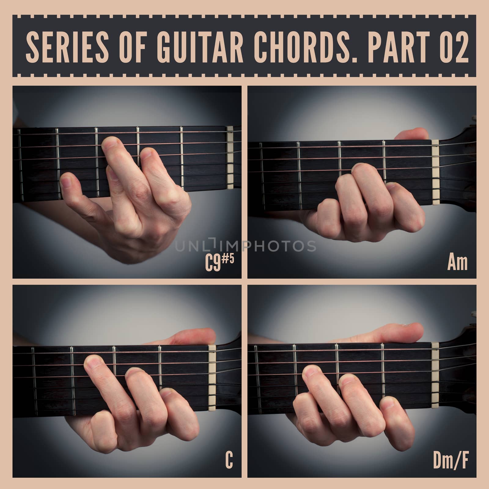 A series of guitar chords with symbols. Part 02