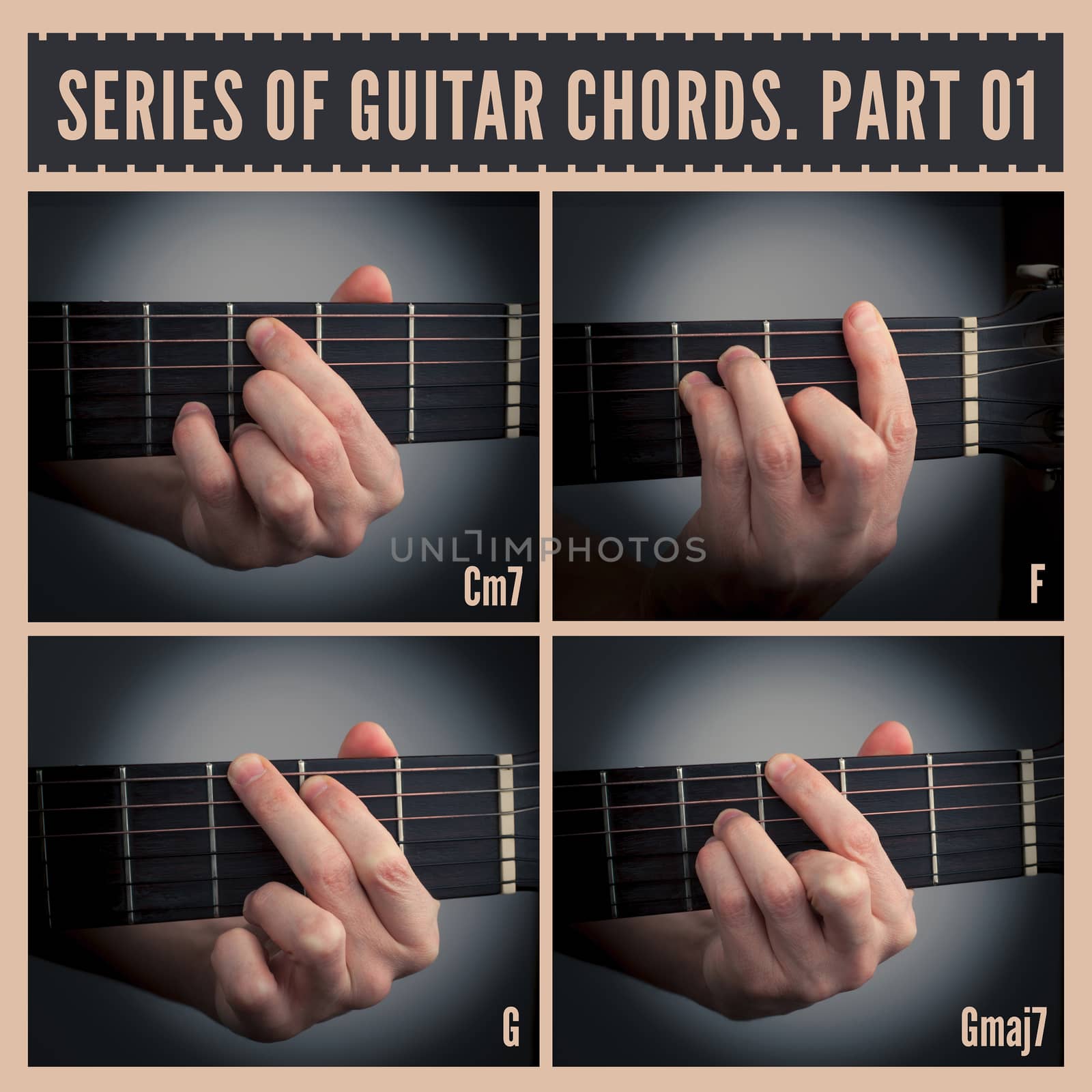 A series of guitar chords with symbols. Part 01