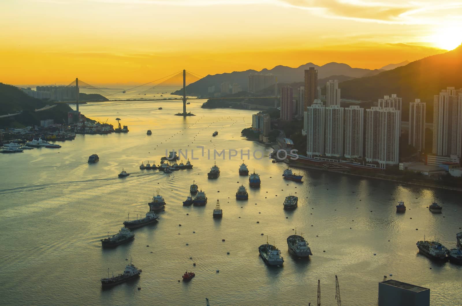 Sunset at Hong Kong downtown