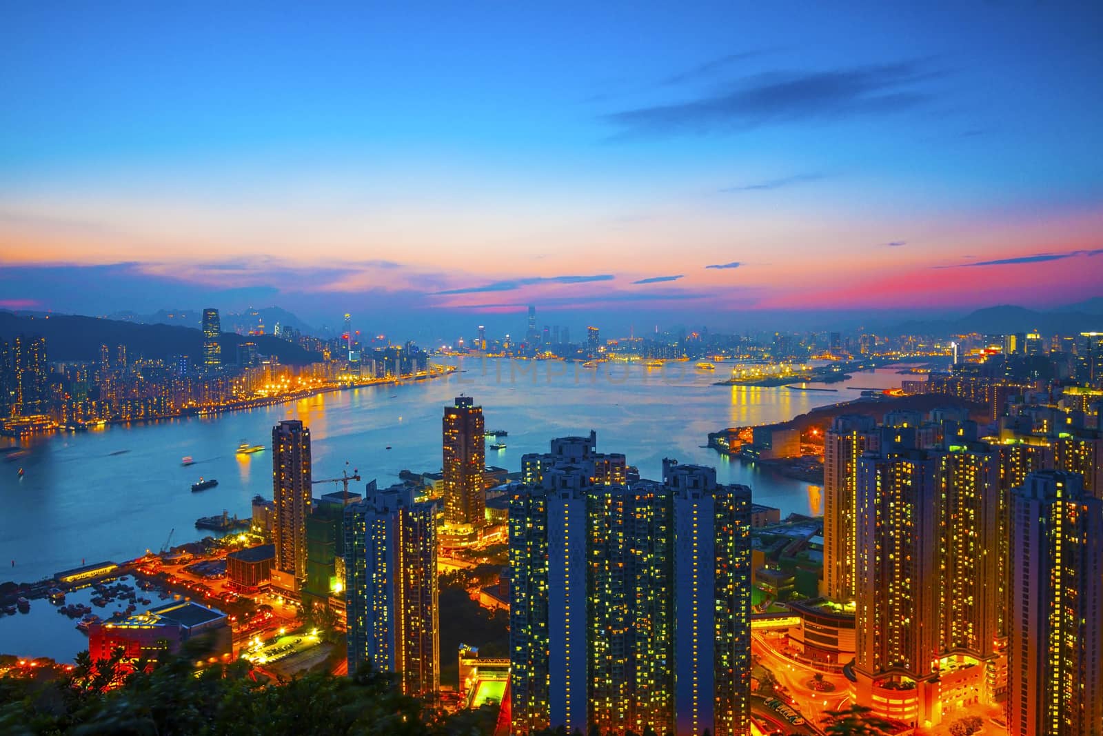 Hong Kong apartments at sunset
