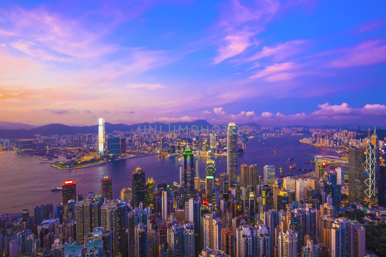 Hong Kong modern city sunset by kawing921