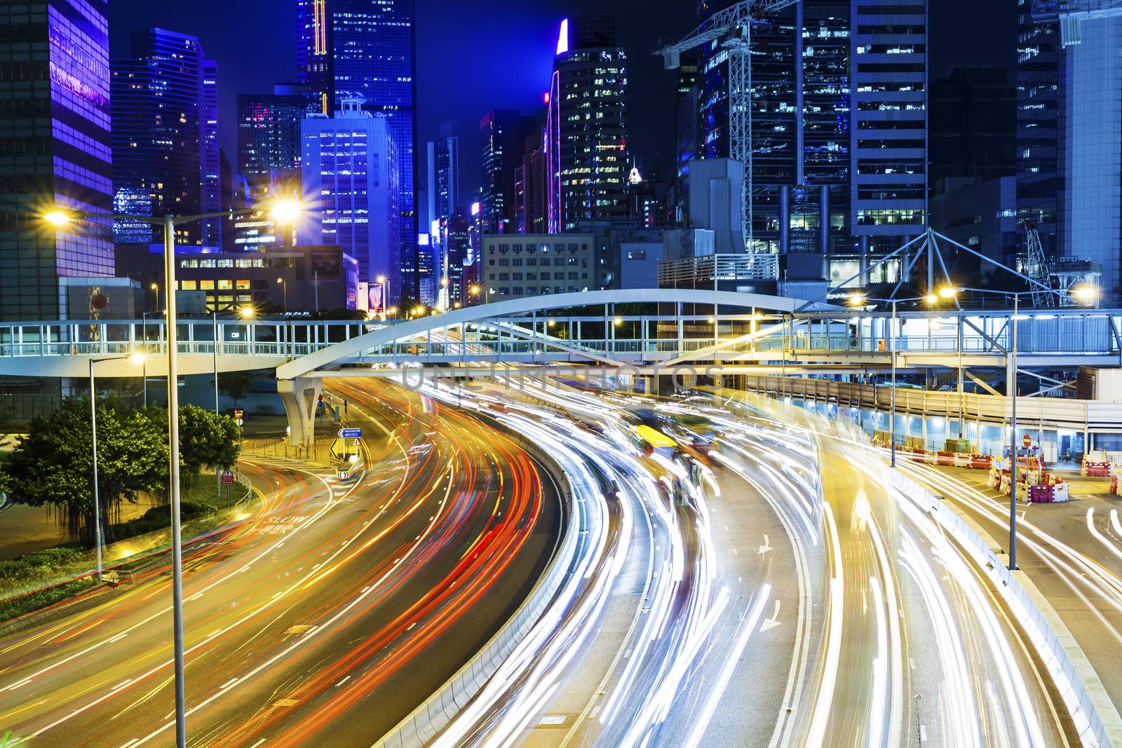 Busy traffic in Hong Kong at night by kawing921