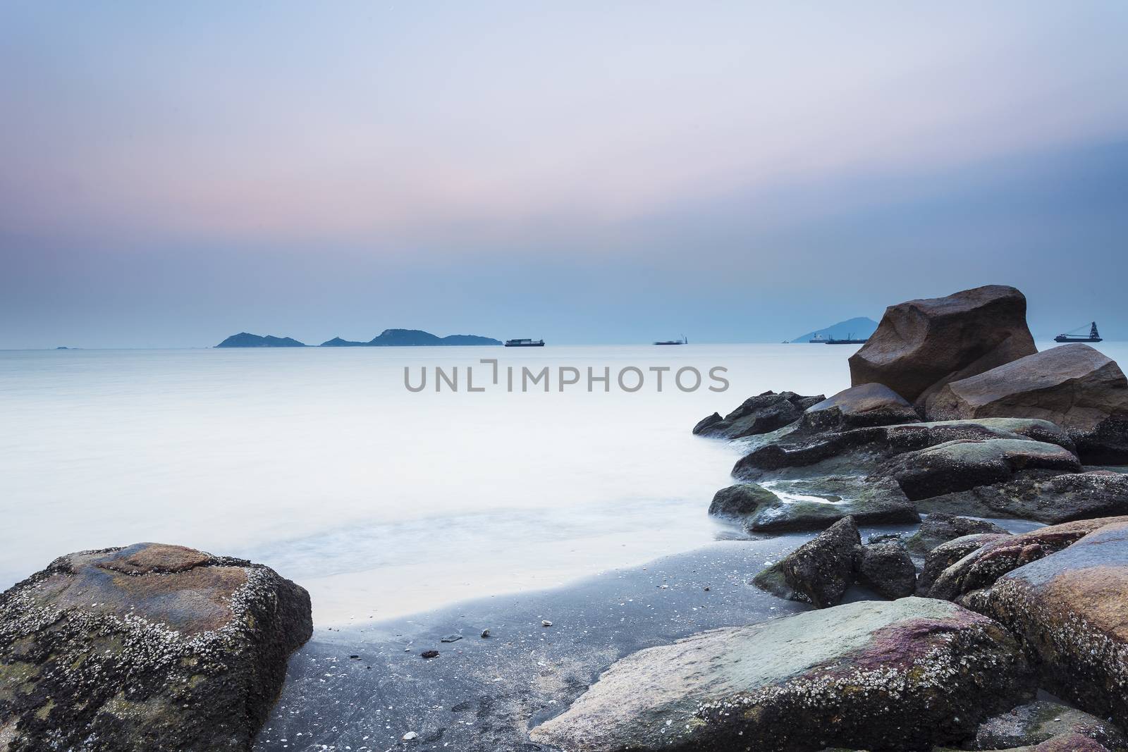 Sunset along the stony coast