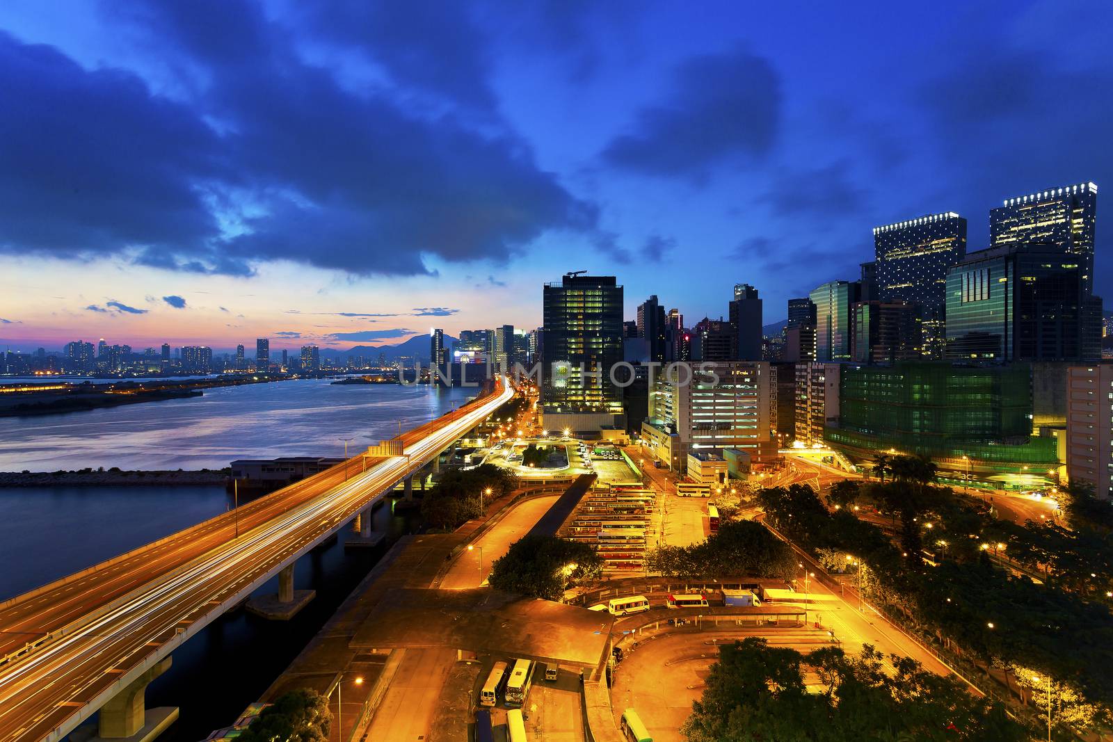 Sunset modern city overpass by kawing921