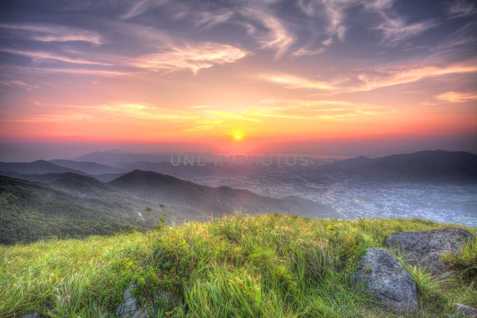 Sunset at Hong Kong at mountains, HDR image. by kawing921