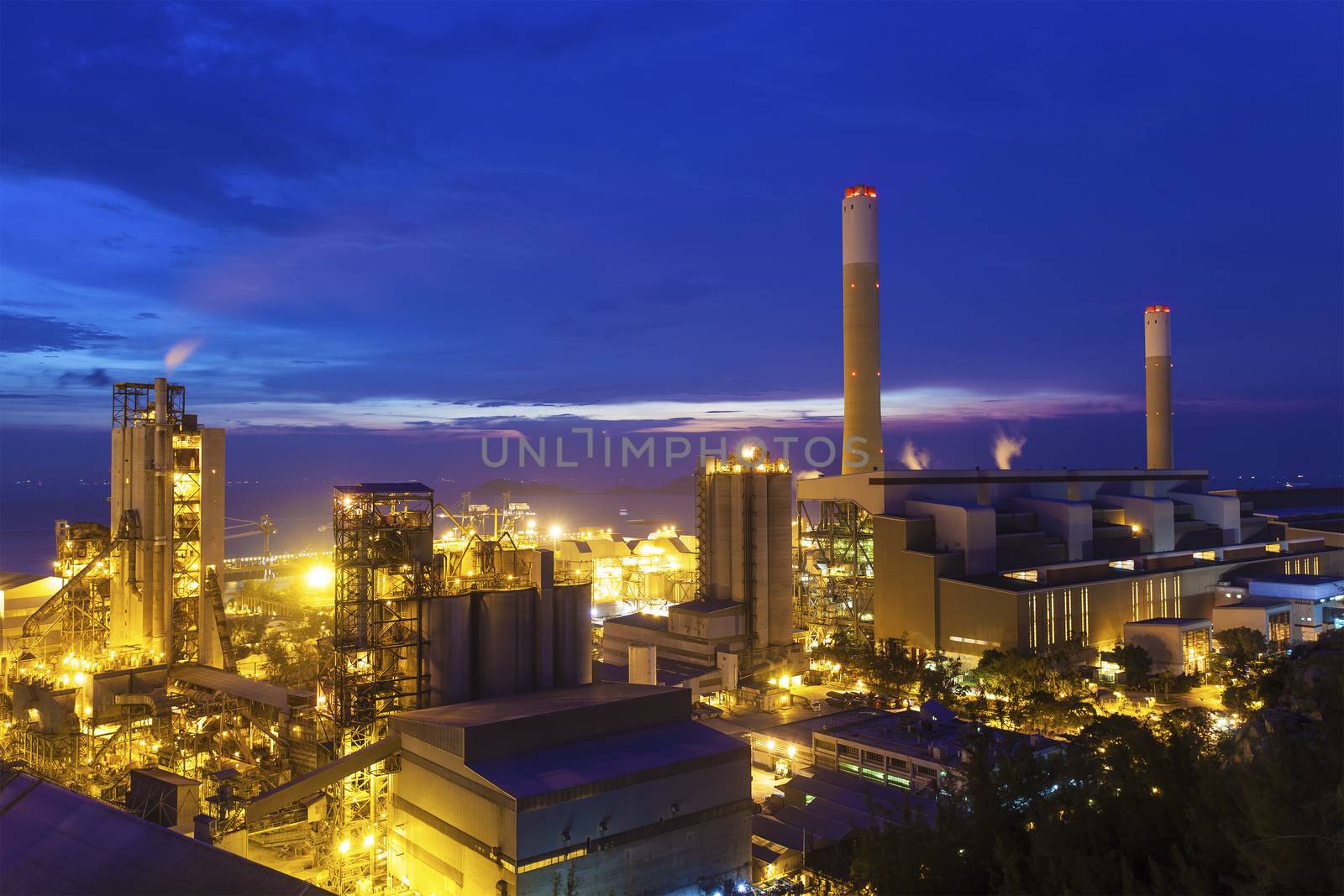 Twilight photo of power plant by kawing921