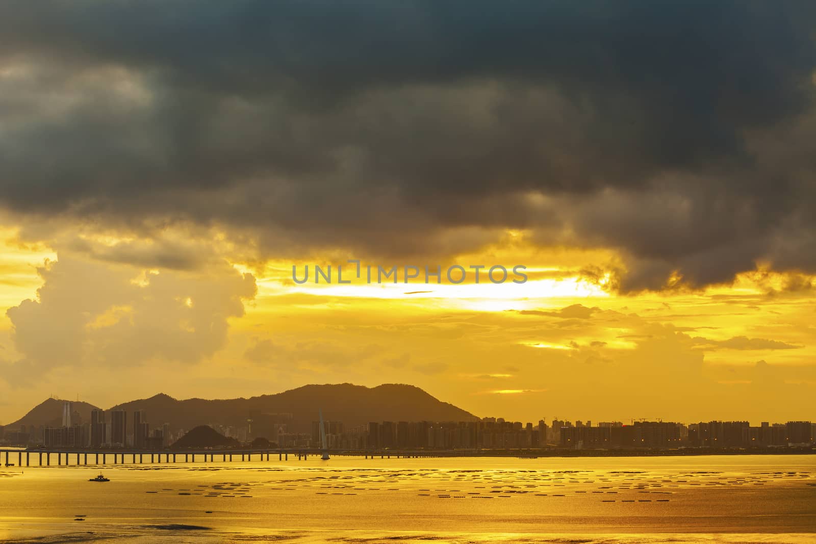 Sunset along the bridge in Hong Kong