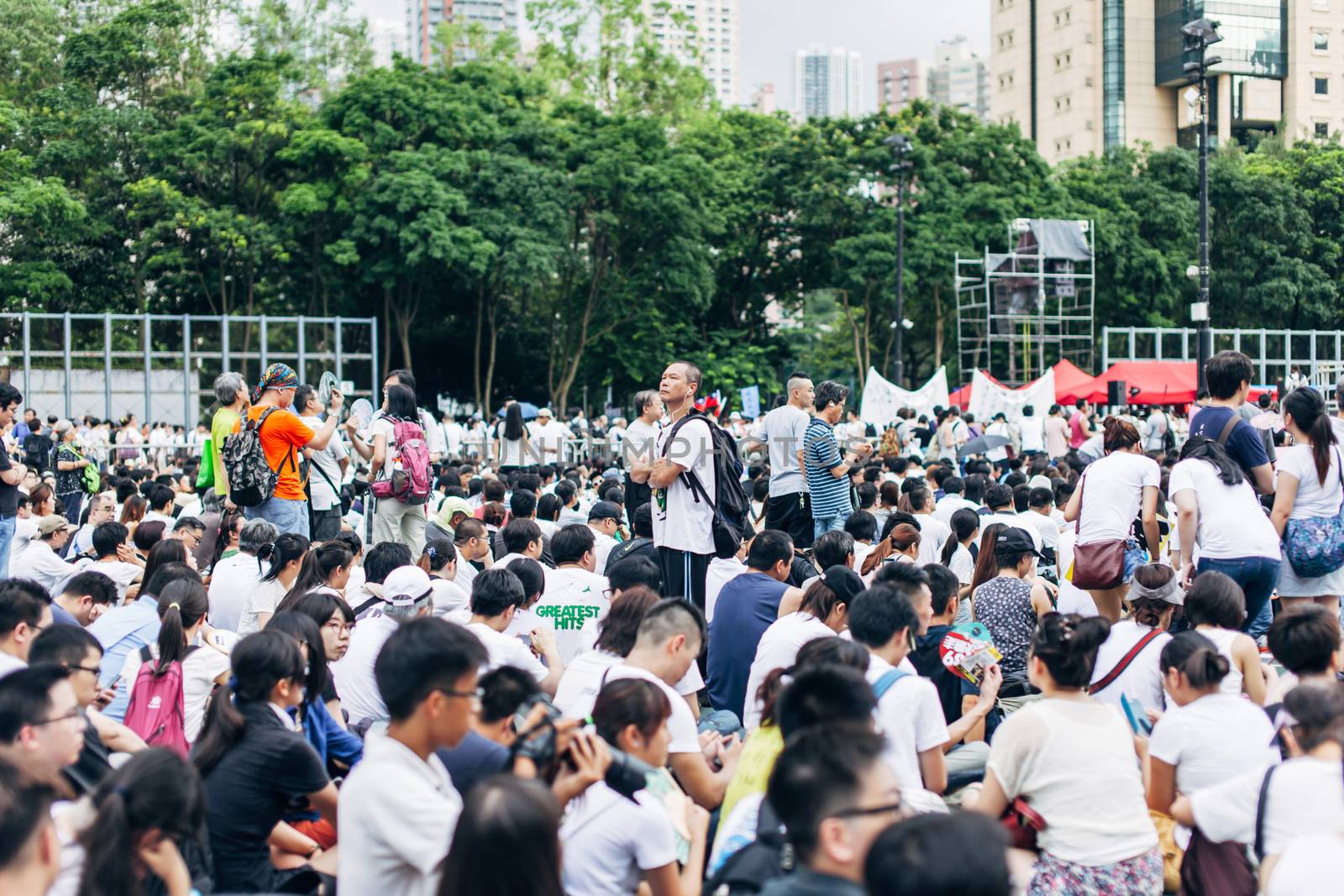 HONG KONG - JULY 1: Hong Kong people seek greater democracy as frustration grows over the influence of Beijing on July 1, 2014 in Hong Kong. Organizers of protest claimed a turnout of 510,000 people.