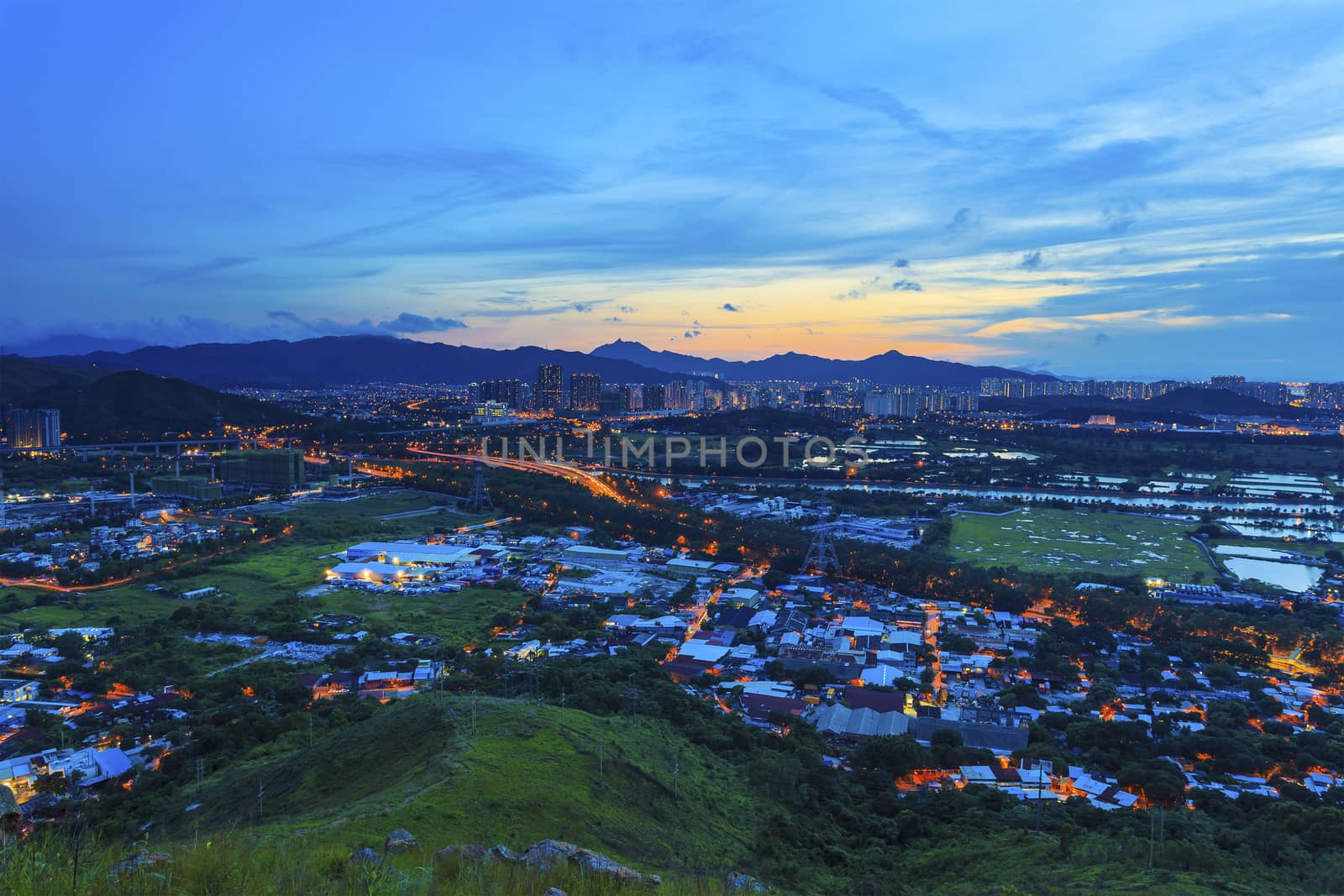 Hong Kong fishing pond at new territories at sunset