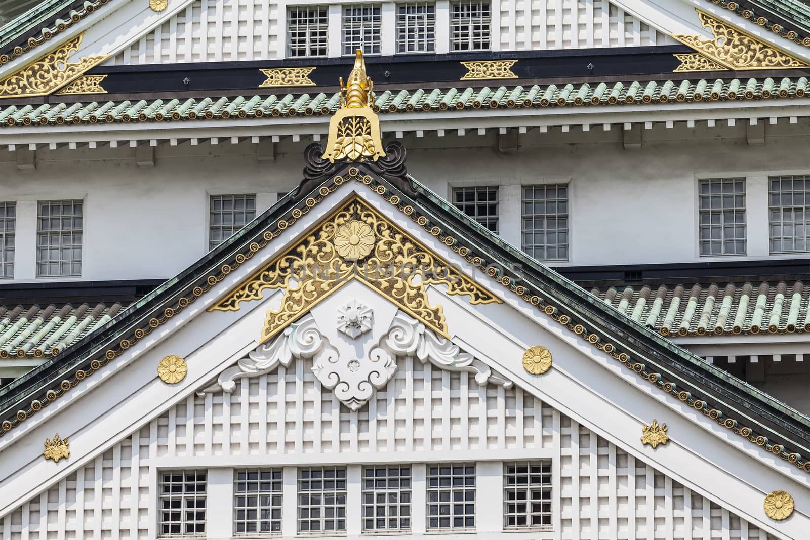 Osaka Castle in Japan, close-up details.